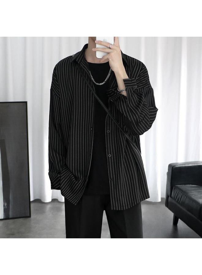 Summer Striped Shirt Men's Long-sleeve Shirt Trendy Stylish Versatile Casual Couple Loose Hong Kong Style Jacket