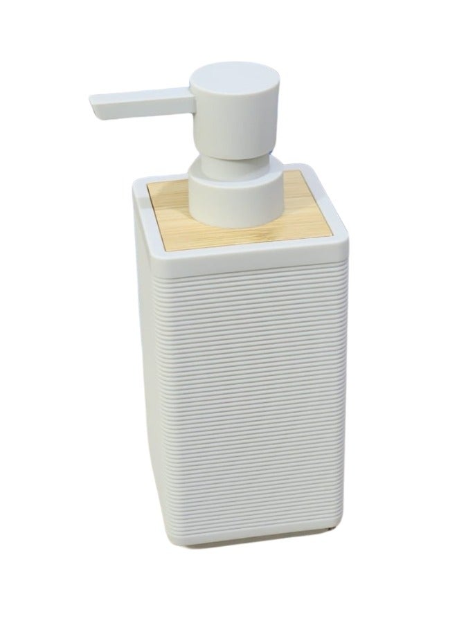 Woven Square Soap Dispenser with Bamboo Touch, 280ml, Perfect for Kitchen and Bathroom, Countertop Soap Dispenser 16cm-White