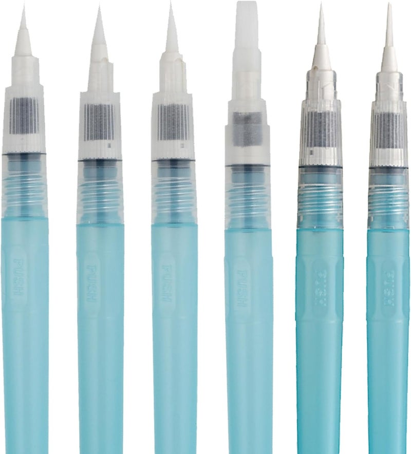 Kuretake Zig Water Brush Pen BRUSHS2O Long 6 Variety Set, for Watercolor Paint, Fude, Flat, Menso, Flexible Tips Assorted, for Professional, Artists, Made in Japan - Image 1