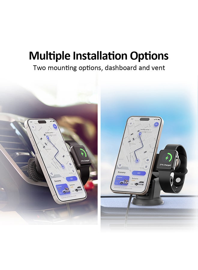 مايكروباك شاحن سيارة لاسلكي مغناطيسي Micropack MCC-215M - بقوة 15 واط، 2 في 1 (لآيفون والساعة الذكية) - Image 5