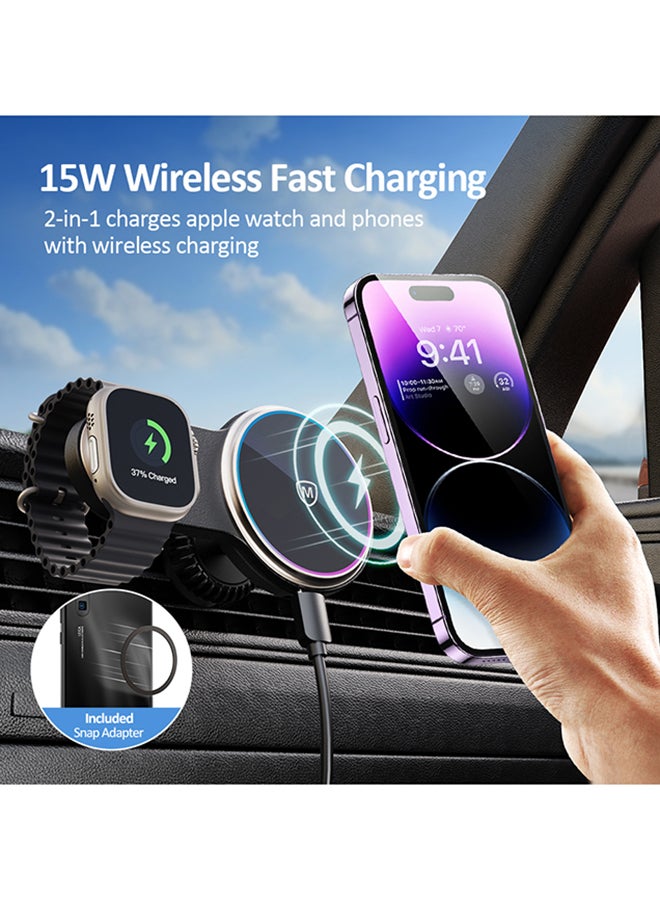 مايكروباك شاحن سيارة لاسلكي مغناطيسي Micropack MCC-215M - بقوة 15 واط، 2 في 1 (لآيفون والساعة الذكية) - Image 3