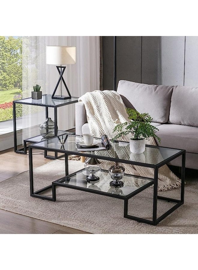 Hometaste Metal Center Table Metal Accent Table Set Coffee Tables End Side Tables Sofa Table Modern Living Room Metal Table Metal End Table With Storage Shelf Sofa Side Table Set Of 2 Pieces