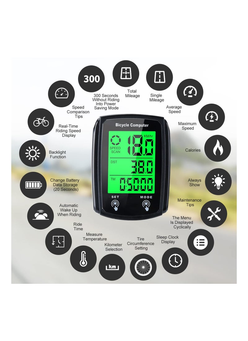 Y&D - Wired Bike Computer, MPH KM/H Bicycle Digital LCD Backlight Display Speedometer, Waterproof Cycling Computers Odometer, Multifunctional Automatic Wake-up Odometer for - Image 1
