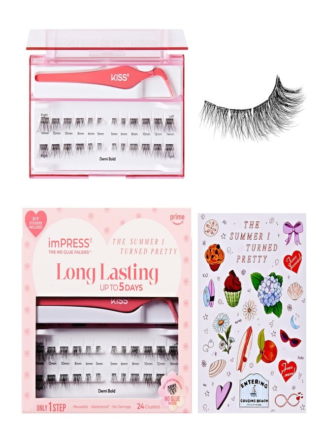 imPRESS | The Summer I Turned Pretty Long Lasting Self Adhesive Eyelashes, ‘Demi Bold’, 24 Medium Volume Press On Lash Clusters, 5mm-14mm, Non-Stick Applicator, Bonus Stickers, Reusable Case - Image 1