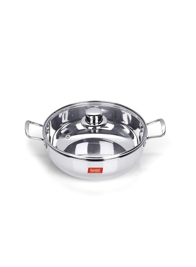 Sumeet Stainless Steel Induction Bottom (Encapsulated) Kadhai with Glass Lid Size No.13 (2.3 LTR) Kadhai 23.5 cm - Image 1