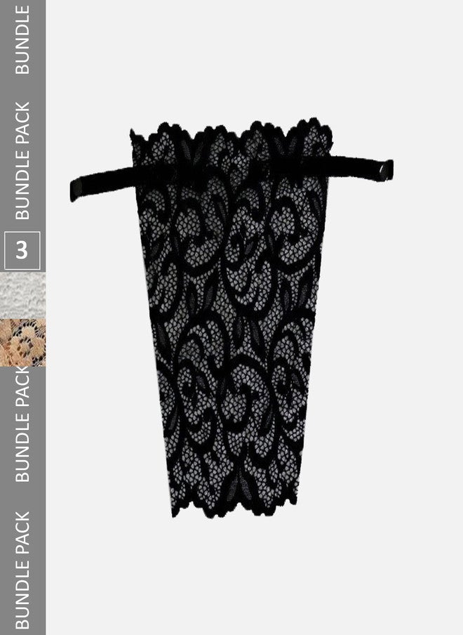 FIMS فيمس حزمة نسائية من 3 قطع من قماش الدانتيل لتغطية الصدر مع مشبك قميص داخلي - Image 1
