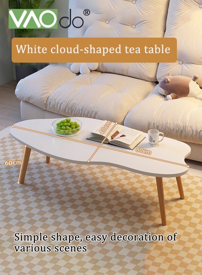 VAOdo Modern Coffee Table with Solid Wood Legs, Cloud-Shape Table for Small Space, Minimalist Display Side Table, Floor Table Desk for Sitting on The Floor, Storage and Living Room Furniture for Office Apartment Home, White 80*40*60CM - Image 2