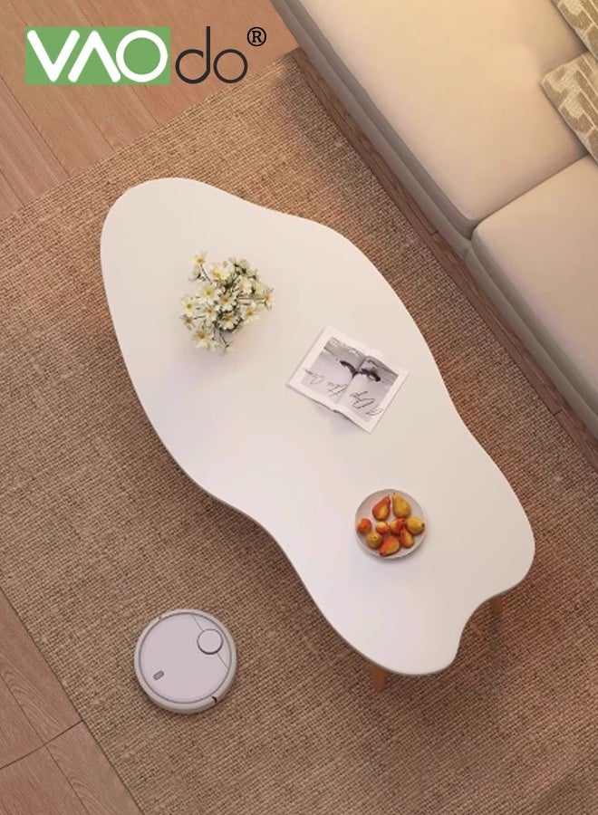 VAOdo Modern Coffee Table with Solid Wood Legs, Cloud-Shape Table for Small Space, Minimalist Display Side Table, Floor Table Desk for Sitting on The Floor, Storage and Living Room Furniture for Office Apartment Home, White 80*40*60CM - Image 1