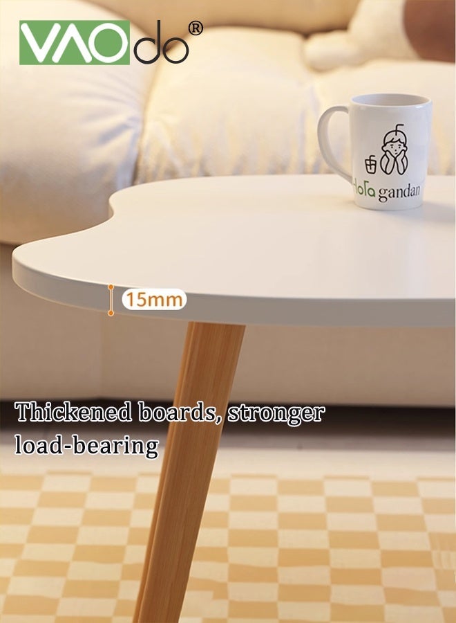 VAOdo Modern Coffee Table with Solid Wood Legs, Cloud-Shape Table for Small Space, Minimalist Display Side Table, Floor Table Desk for Sitting on The Floor, Storage and Living Room Furniture for Office Apartment Home, White 80*40*60CM - Image 4