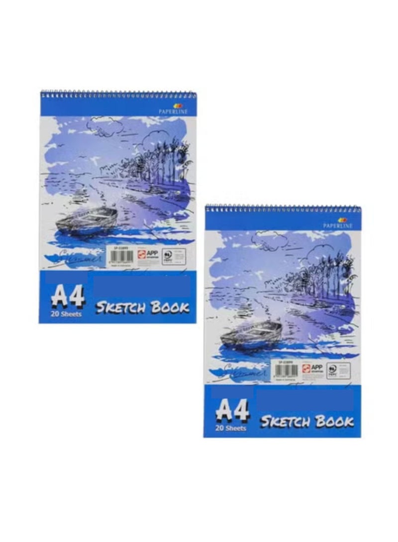paperline Plain Sketch Book, 12 x 20 Sheets, A4 Size, Blue (Pack of 2) - Image 1