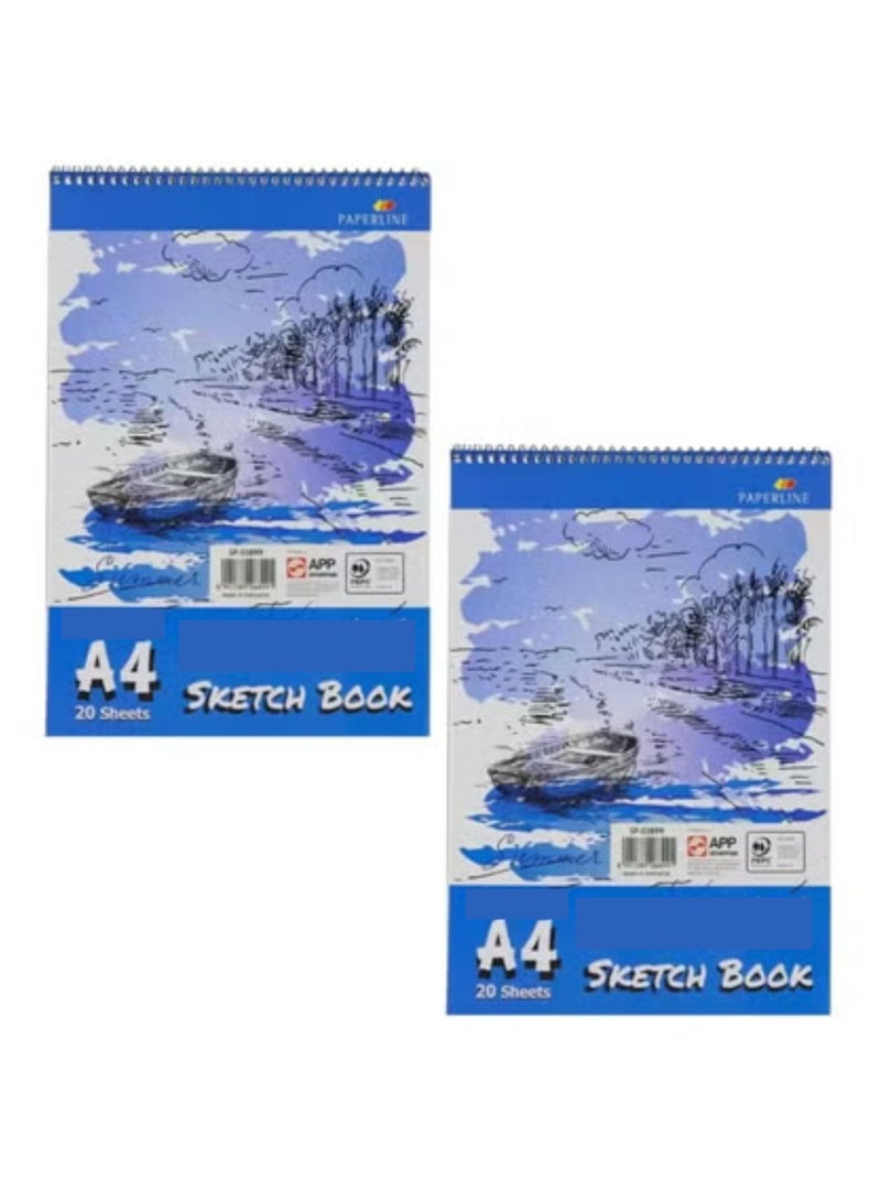 paperline Plain Sketch Book, 12 x 20 Sheets, A4 Size, Blue (Pack of 2) - Image 2