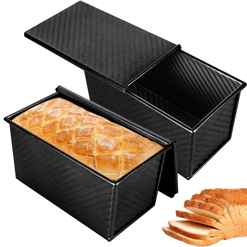 Spmarkt 2Pack Black Pullman Loaf Pan with Lid, Sandwich Bread Loaf Pan - Image 1