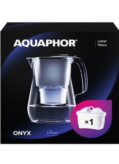 Aquaphor water filter jug Onyx Black incl. 1 MAXFOR+ filter I Water filter in glass optics for 4.2l I Carafe I Reduces lime & chlorine I Perfect for the family I Premium quality I Stylish container  - Image 1