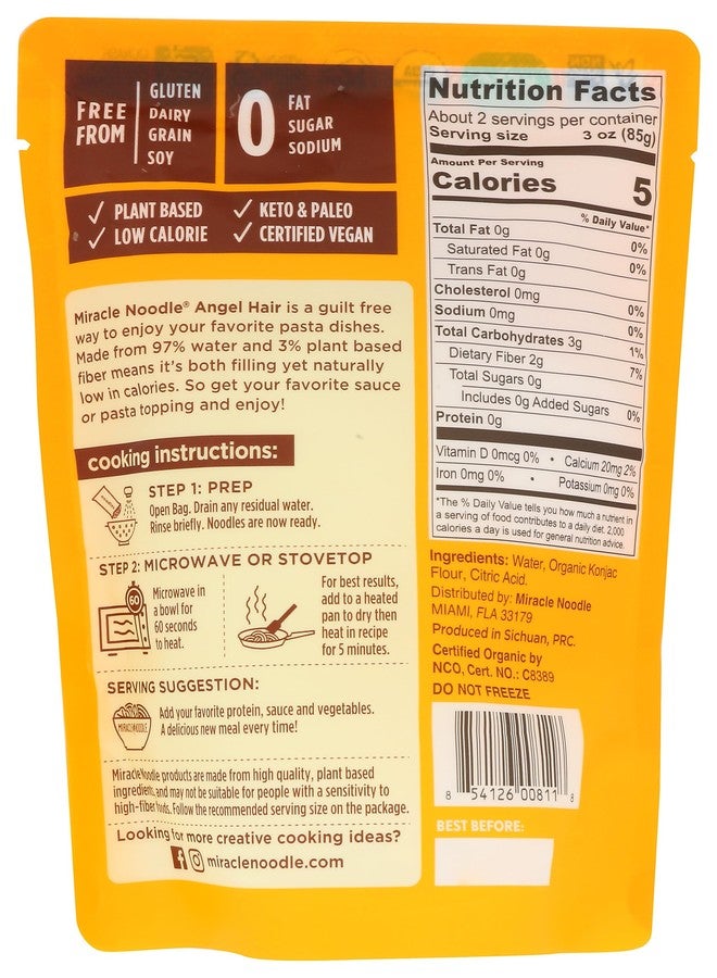 MIRACLE NOODLE Organic Plant Based Angel Hair Noodles, 7 OZ - Image 2