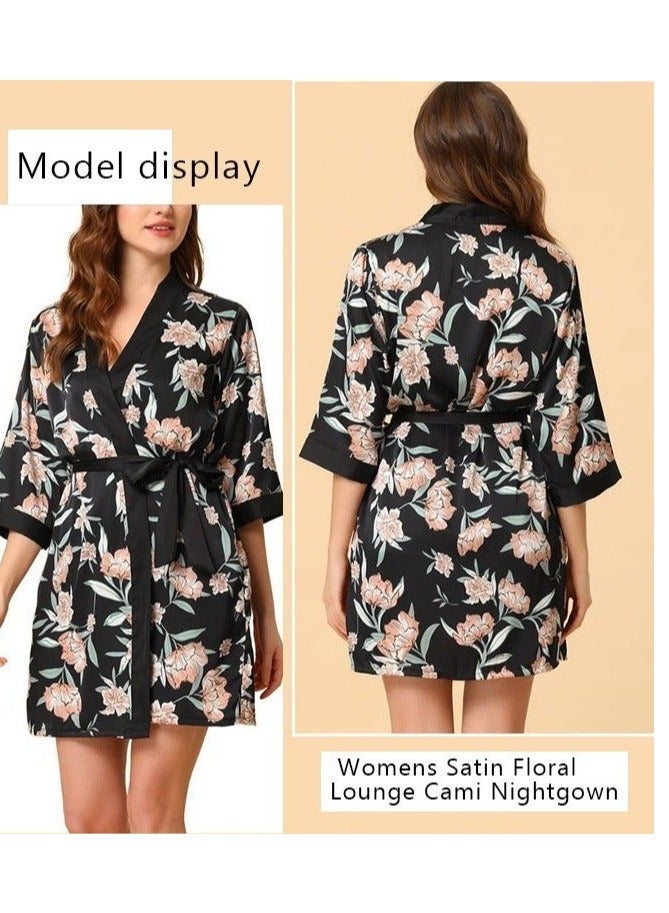 NIBEMINENT 5-Pack Women's Pajama Sets Sling with Chest Pad Nightdress Sweet Sleepwear Home Wearing Clothes Suits Ladies Floral Printing Nightwear Lingerie Robe Underwear Shorts Summer Spring Black  - Image 3