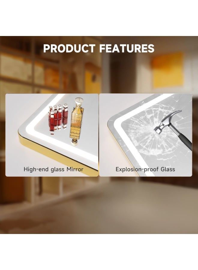 والالا مرآة زينة كبيرة بإضاءة LED، مرآة مكياج بإطار معدني مضاءة، مرآة حمام، مرايا طاولة منزلية مع 3 أوضاع قابلة للتعتيم، تحكم ذكي بشاشة تعمل باللمس، تعديل السطوع، قابس جانبي - Image 2