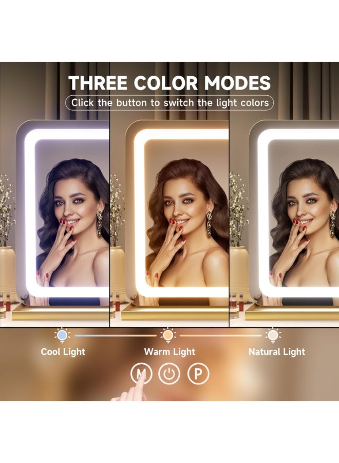 والالا مرآة زينة كبيرة بإضاءة LED، مرآة مكياج بإطار معدني مضاءة، مرآة حمام، مرايا طاولة منزلية مع 3 أوضاع قابلة للتعتيم، تحكم ذكي بشاشة تعمل باللمس، تعديل السطوع، قابس جانبي - Image 5