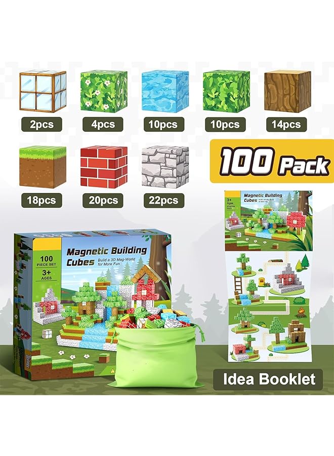فتيرلي مكعبات مغناطيسية 100 قطعة، مكعبات مغناطيسية مبنية على أساس اللعبة، مكعبات بناء مغناطيسية، ألعاب مونتيسوري الحسية للأطفال من سن 3 4 5 6 7 8 13 عامًا، أولاد وبنات، أعياد ميلاد للأطفال - Image 2
