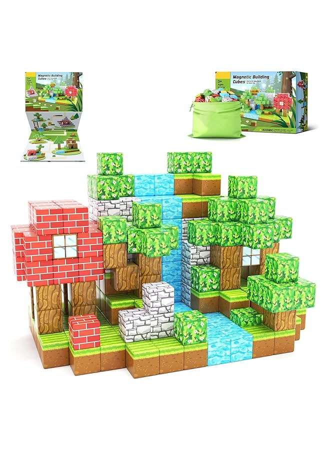 فتيرلي مكعبات مغناطيسية 100 قطعة، مكعبات مغناطيسية مبنية على أساس اللعبة، مكعبات بناء مغناطيسية، ألعاب مونتيسوري الحسية للأطفال من سن 3 4 5 6 7 8 13 عامًا، أولاد وبنات، أعياد ميلاد للأطفال - Image 1