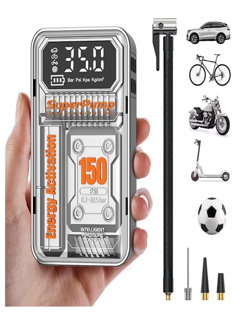 Mini Wireless Portable Air Compressor, Car Electric Bicycle Inflator with LED Flashlight with Power Bank Function, Bicycle Electric Pump Car Tire Inspection Air Pump for Car - Image 1