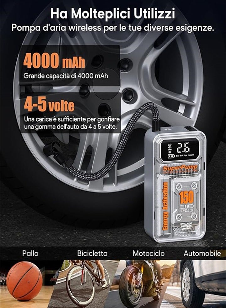 Mini Wireless Portable Air Compressor, Car Electric Bicycle Inflator with LED Flashlight with Power Bank Function, Bicycle Electric Pump Car Tire Inspection Air Pump for Car - Image 2