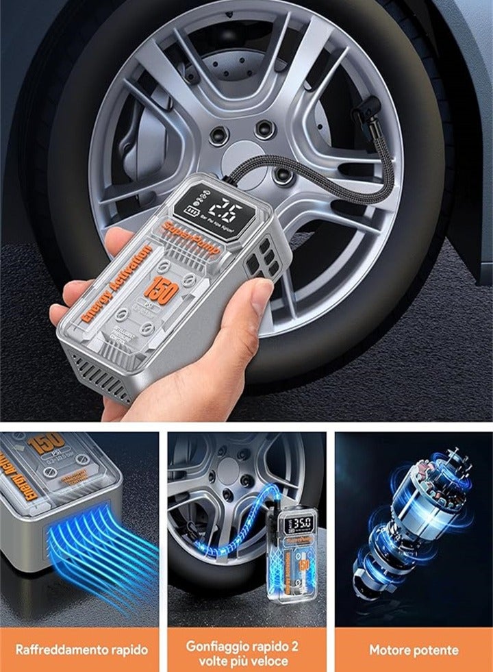 Mini Wireless Portable Air Compressor, Car Electric Bicycle Inflator with LED Flashlight with Power Bank Function, Bicycle Electric Pump Car Tire Inspection Air Pump for Car - Image 3