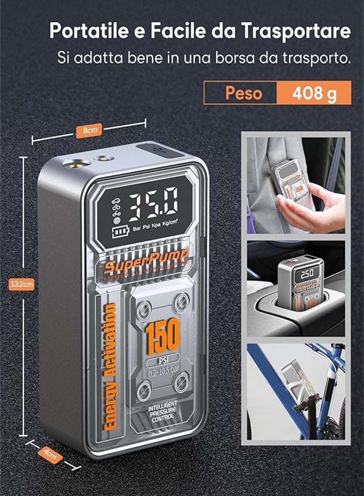 Mini Wireless Portable Air Compressor, Car Electric Bicycle Inflator with LED Flashlight with Power Bank Function, Bicycle Electric Pump Car Tire Inspection Air Pump for Car - Image 4