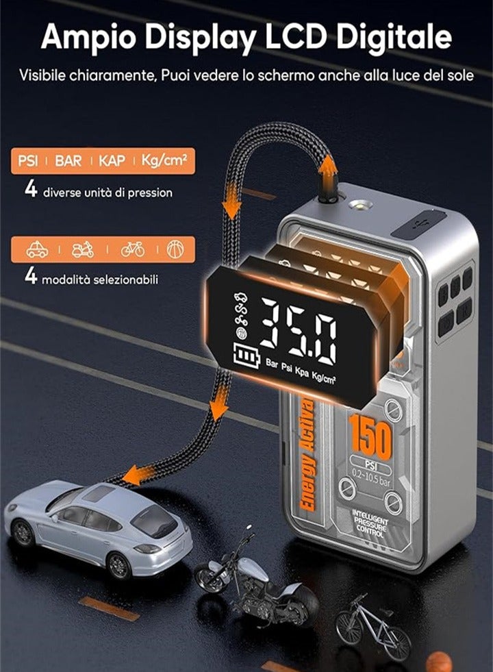 Mini Wireless Portable Air Compressor, Car Electric Bicycle Inflator with LED Flashlight with Power Bank Function, Bicycle Electric Pump Car Tire Inspection Air Pump for Car - Image 5