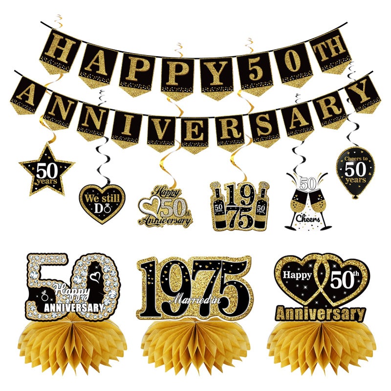 Bumqviy 50th Anniversary Decorations 10pcs Vintage 1975 Banner Centerpieces Kit Cheers to 50 Years We Still Do Party Supplies
