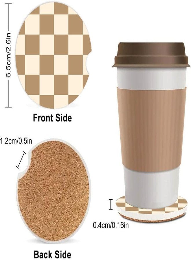 ZHIZHEND Ceramic Cup Holders Car Coasters for Women/Men,Fashion Absorbent Drink Cup Car Holder Coasters with A Finger Notch 2.56" Pack of 2, Checkered Vintage Brown - Image 3