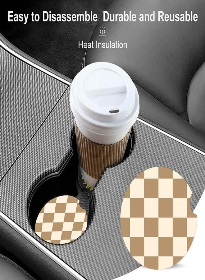 ZHIZHEND Ceramic Cup Holders Car Coasters for Women/Men,Fashion Absorbent Drink Cup Car Holder Coasters with A Finger Notch 2.56" Pack of 2, Checkered Vintage Brown - Image 4