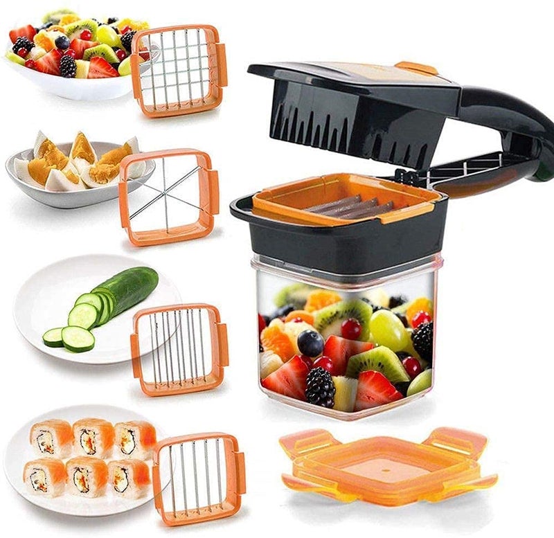 ABUDIT 5 in 1 Nicer Vegetable Dicer Chopper 5 in 1 MultiFunction Slicer Vegetable Fruits Cutter Dicer Grater Chopper Peeler with Container Onion Cutter Kitchen - Image 1