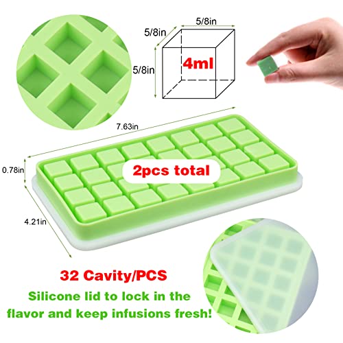 AIERSA 2Pcs Silicone Molds for Herb-Infused Oil Cubes, 32 Cavity Candy Gummy Molds with Lids & 2 Droppers for DIY 5/8x5/8x5/8in Square Gummies, Homemade Herbal Blocks, Jello, Pralines Caramels - Image 2