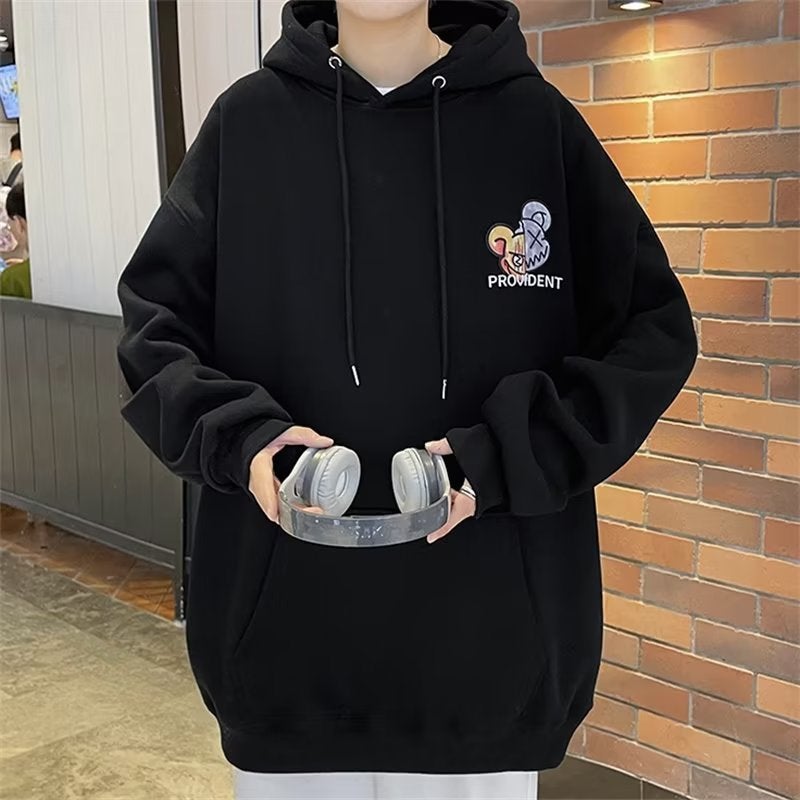 Mens Hoodie 2022 Autumn New Trendy Loose Outerwear L45 Black  - Image 3