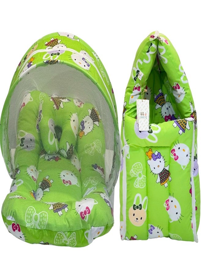 Infantbond Born Baby Combo of Bed with Net & Carry Bag(0-6 Months) (Green Teddy) - Image 1