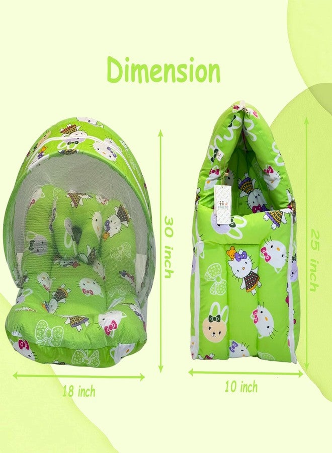 Infantbond Born Baby Combo of Bed with Net & Carry Bag(0-6 Months) (Green Teddy) - Image 2