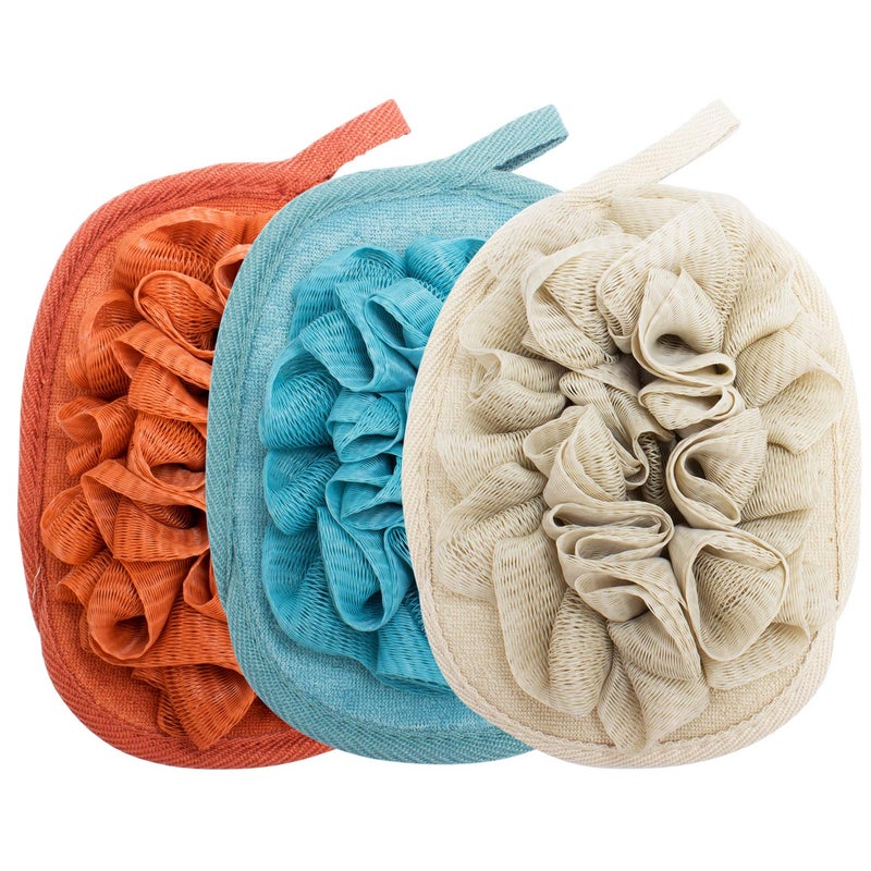 Amariver 3 Pack Body Sponge Brushes Pouf Mesh Brush Shower Glove with Flower Bath Ball - Image 1