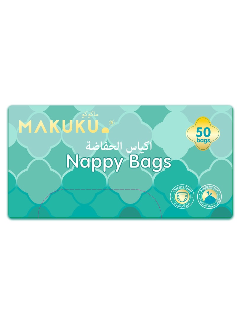 Makuku Nappy Bags 50 Count - Disposable Diaper Bags, Mildly Scented, Hygienic, Easy-Tie Handles, Eliminates Odor - Image 1
