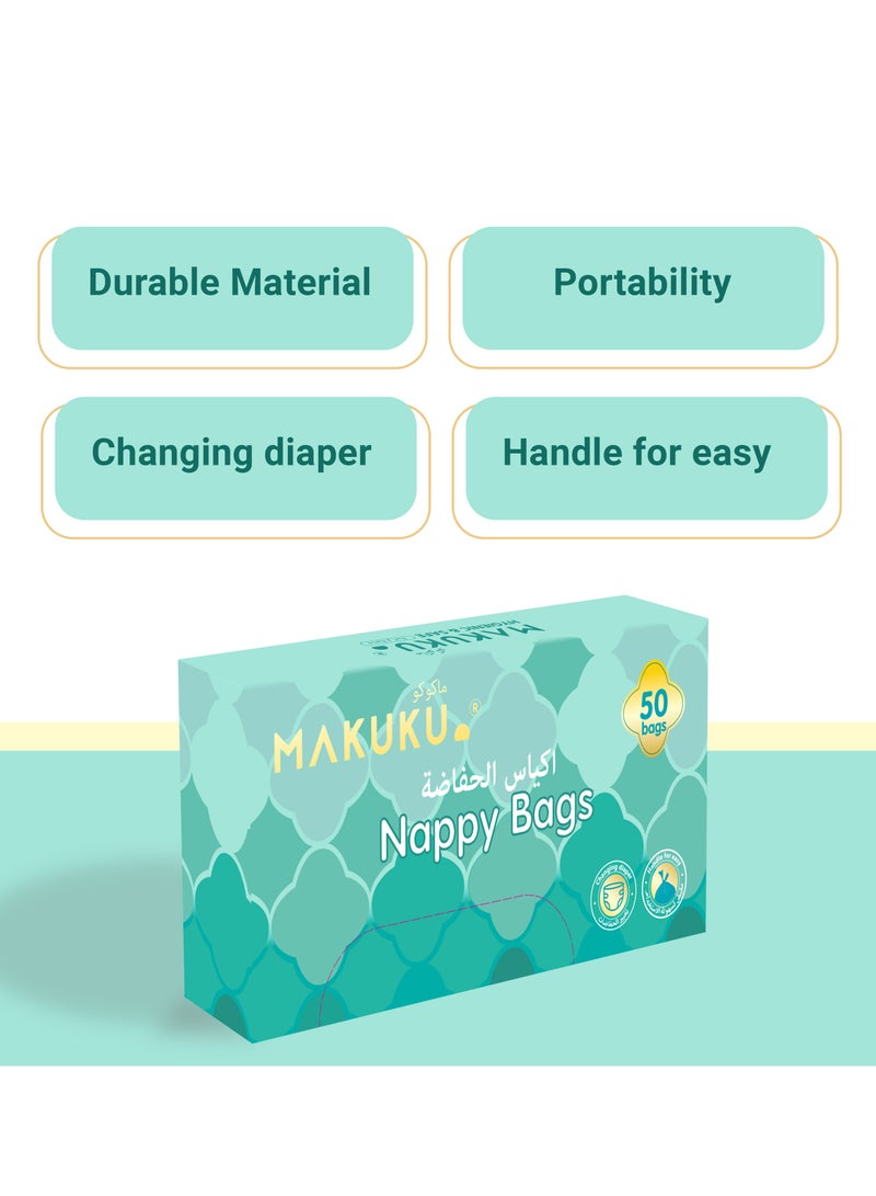 Makuku Nappy Bags 50 Count - Disposable Diaper Bags, Mildly Scented, Hygienic, Easy-Tie Handles, Eliminates Odor - Image 4