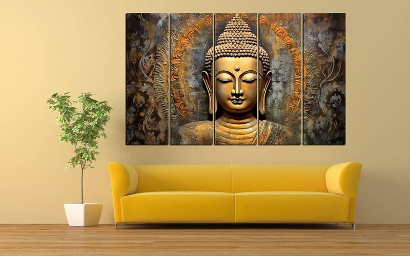 KYARA ARTS wooden framed, Buddha wall painting with frame multicolor 30 inch x 50 inch set of 5… (Design-3) - Image 1