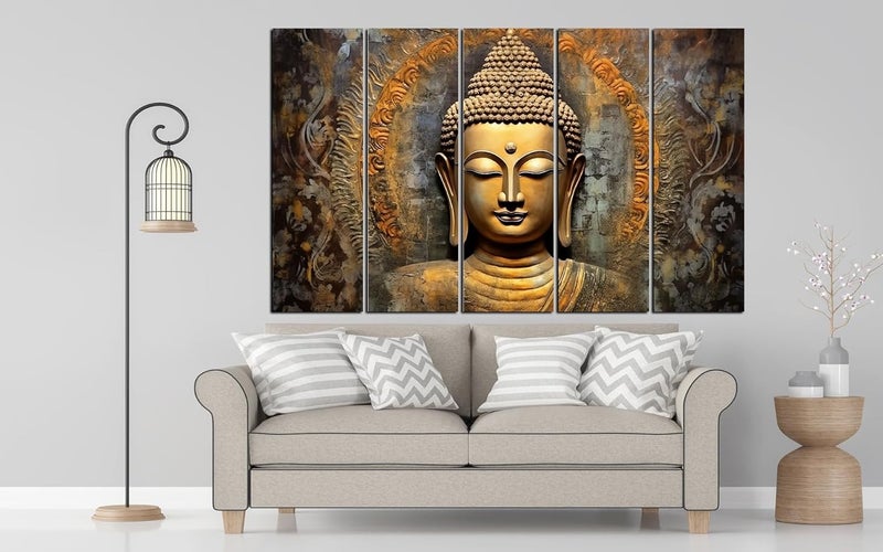 KYARA ARTS wooden framed, Buddha wall painting with frame multicolor 30 inch x 50 inch set of 5… (Design-3) - Image 2