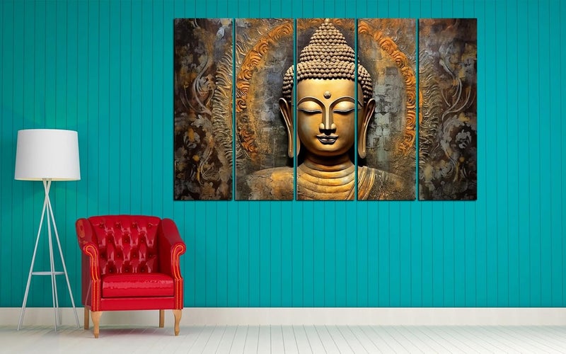 KYARA ARTS wooden framed, Buddha wall painting with frame multicolor 30 inch x 50 inch set of 5… (Design-3) - Image 5