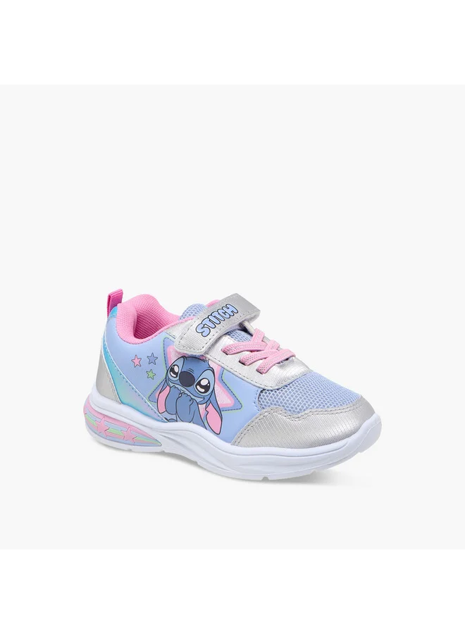 ديزني Girls Stitch Print Light-Up Sneakers with Hook and Loop Closure