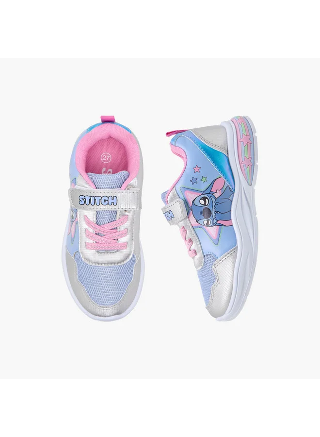 ديزني Girls Stitch Print Light-Up Sneakers with Hook and Loop Closure