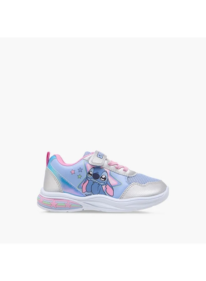 Disney Girls Stitch Print Light-Up Sneakers with Hook and Loop Closure