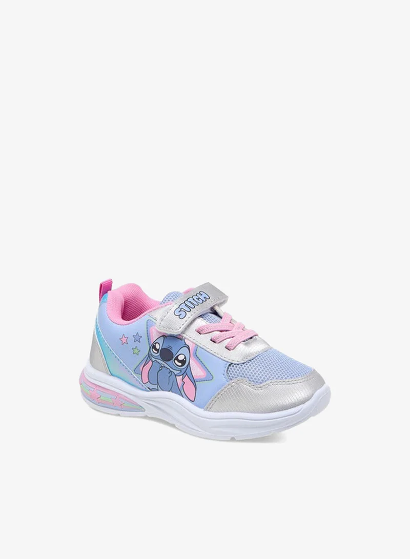 Disney Girls Stitch Print Light-Up Sneakers with Hook and Loop Closure