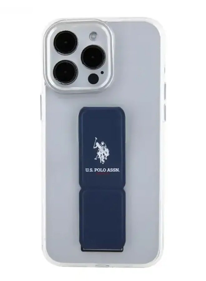 يو اس بولو حافظة شفافة لهاتف ايفون 15 برو ماكس مع حامل جلدي - شفاف - Image 1