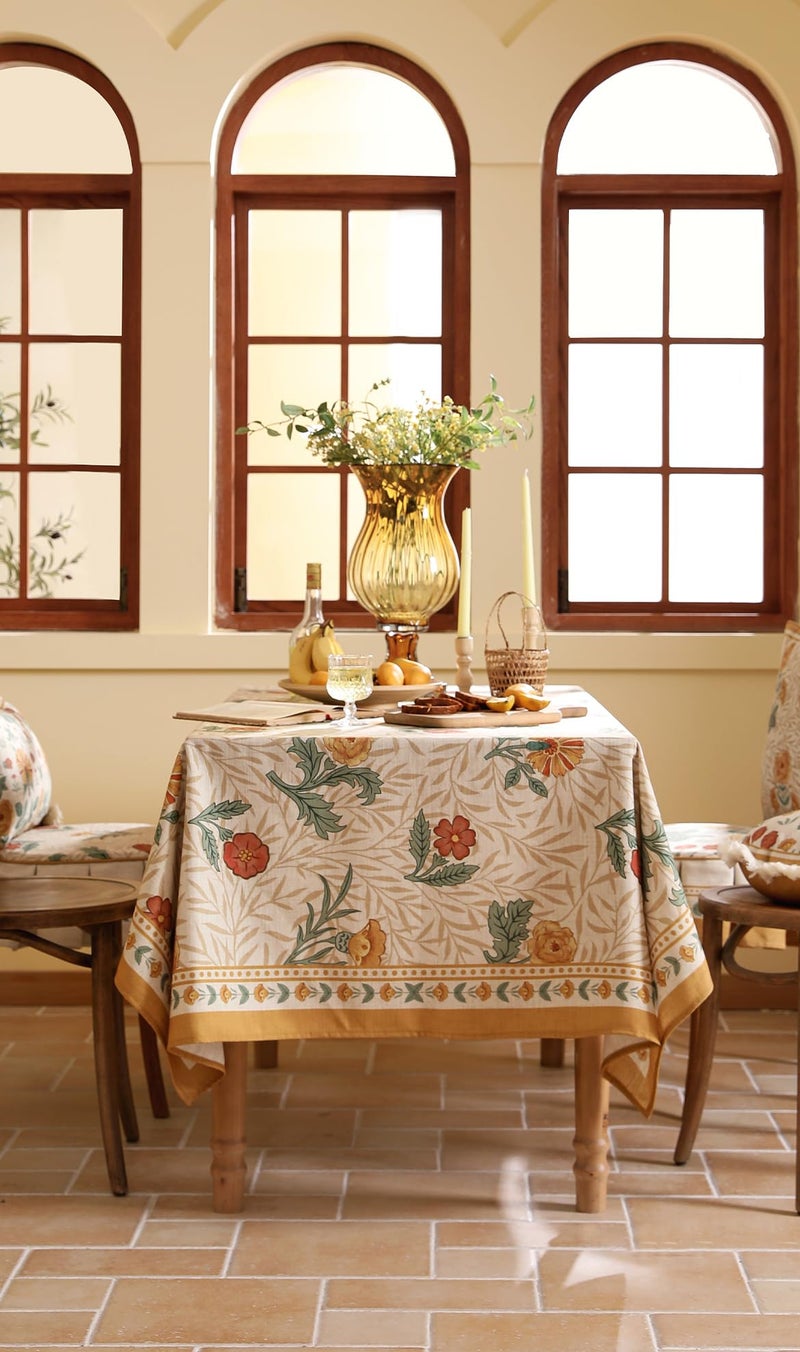 patdrea Designer French Vintage Rectangular Tablecloth,Yellow Floral Pattern Anti-Wrinkle Table Cloth,Dacorative Cover for Kitchen Dining Parties,Christmas,Thanksgiving,55"x79"-Cornflowers - Image 5