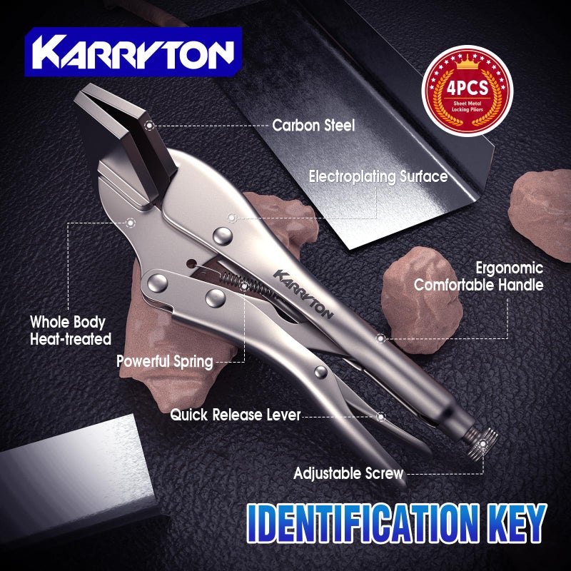 KARRYTON 4PCS Sheet Metal Locking Pliers, 8 Inch Adjustable Carbon Steel Pliers with Quick Release and Locking Mechanism for Woodworking, Welding & DIY Projects - Image 4