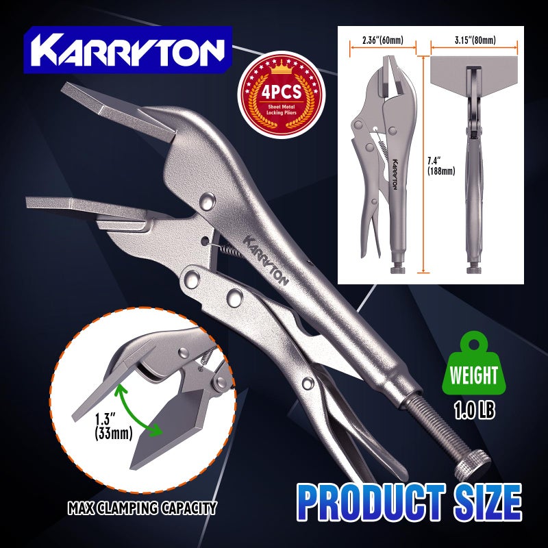 KARRYTON 4PCS Sheet Metal Locking Pliers, 8 Inch Adjustable Carbon Steel Pliers with Quick Release and Locking Mechanism for Woodworking, Welding & DIY Projects - Image 2